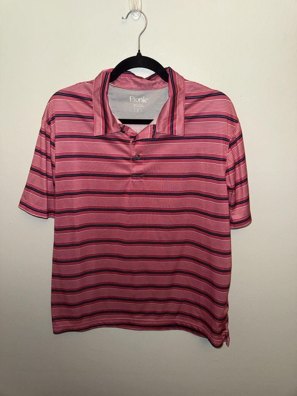$55 Etonic Men's Pink Striped Short Sleeve Polo Shirt Size Large Golf Outdoors